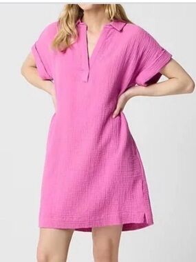 NWOT J crew festive pink Short-sleeve gauze popover dress